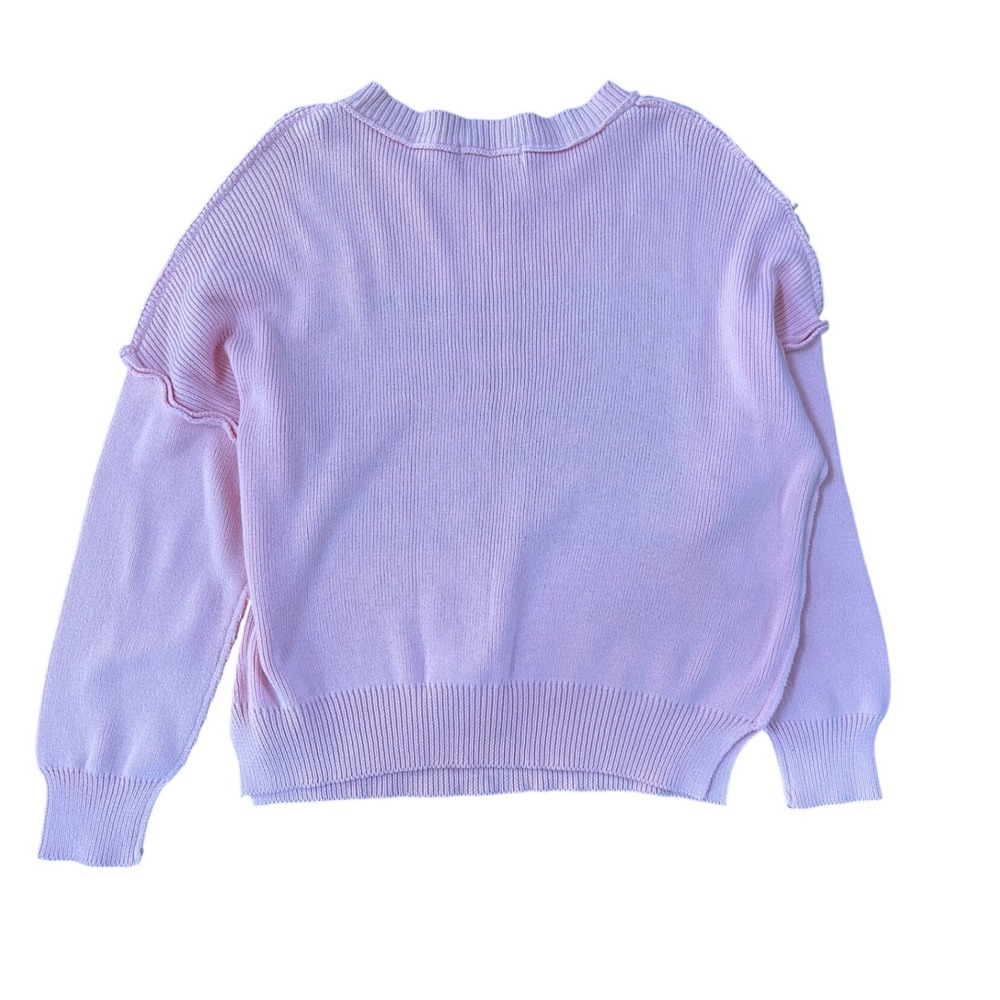 Simply Southern Pink Embroidered Flag Crew Neck Sweater 100% Cotton Size XL - Picture 2 of 5